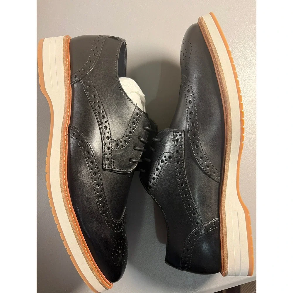 Jos A Bank Hybrid Wingtip Oxfords Black Leather Shoes Men's Size 9 NIB‎